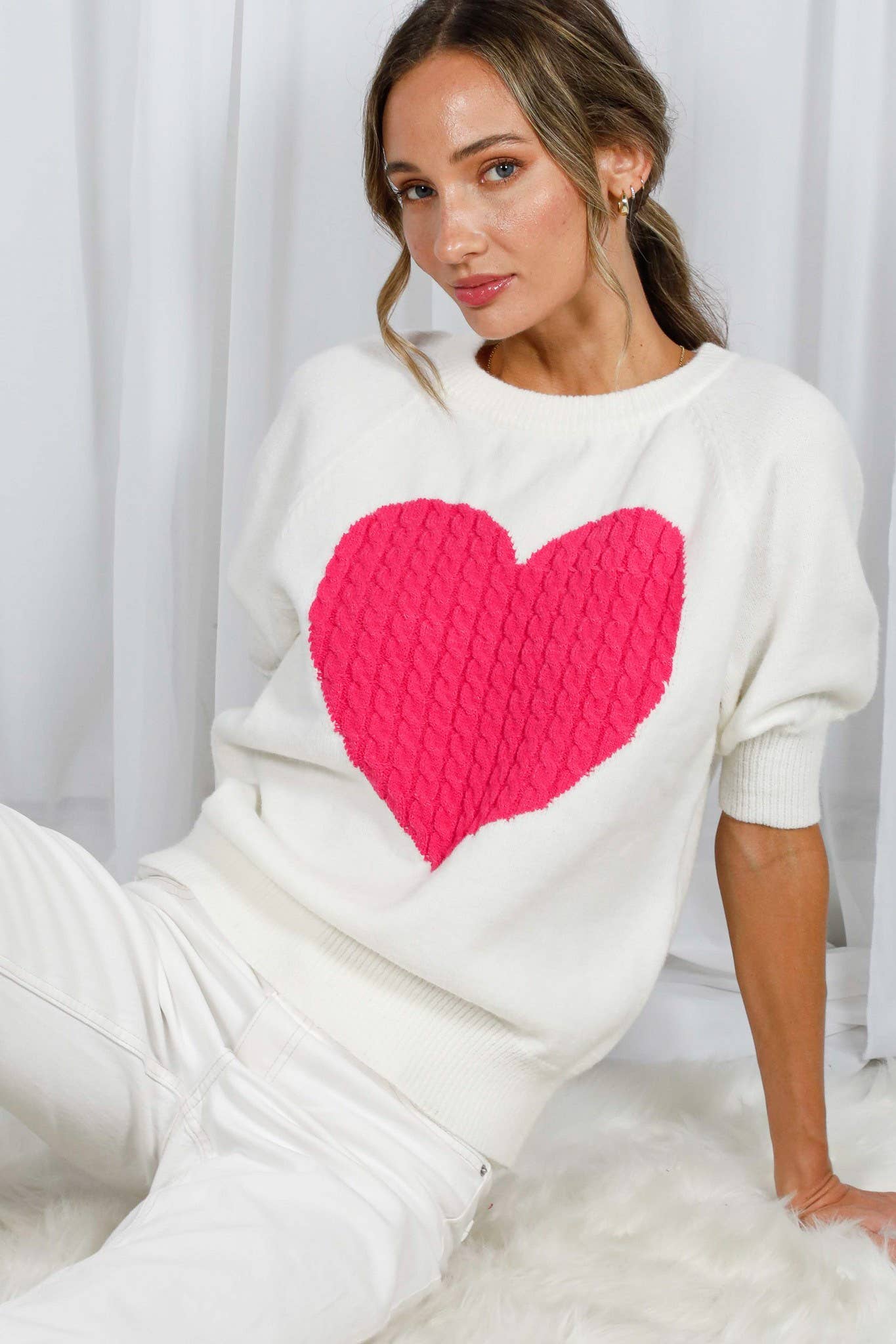 Cable Heart Shape Detail Knitted Sweater