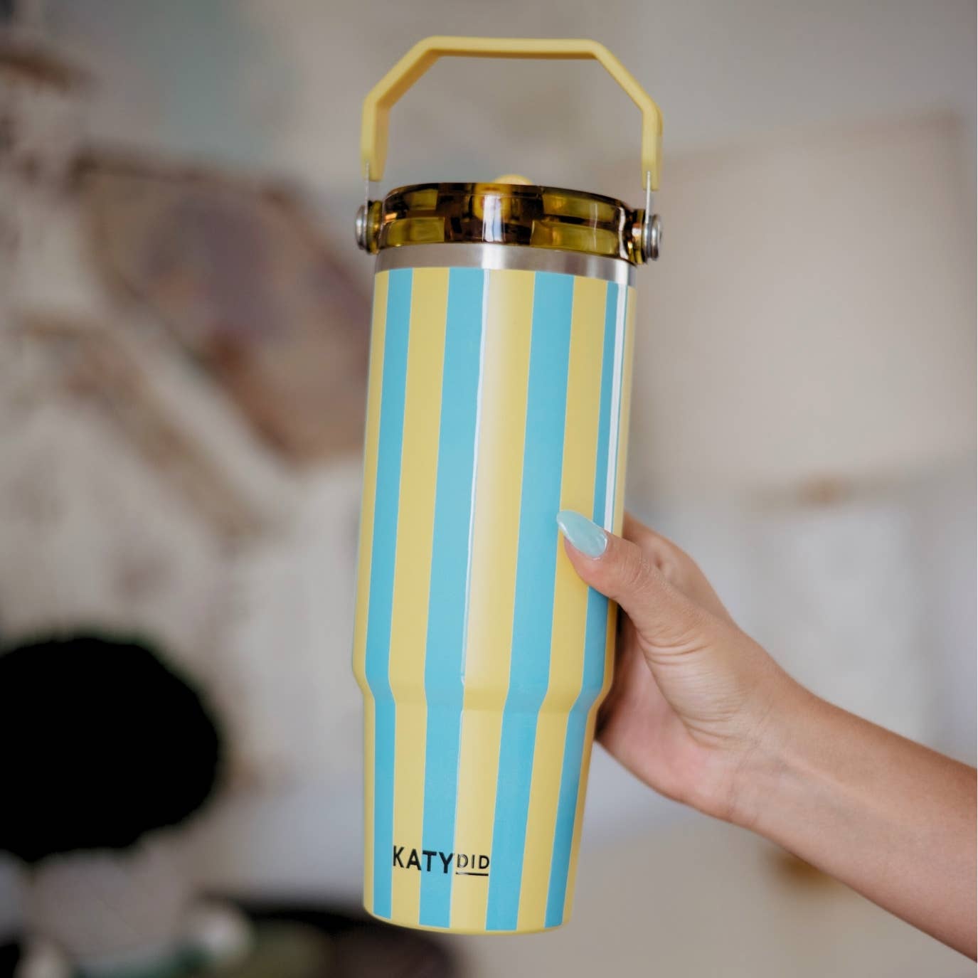 Yellow and Aqua Striped 30 Oz Cabana Tumbler