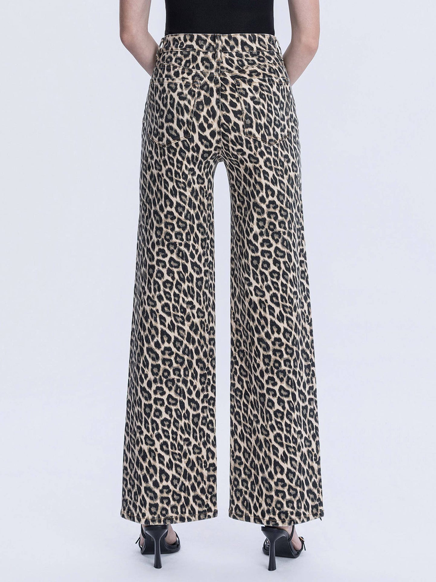 SUPER HIGH RISE LEOPARD PRINT WIDE LEG JEANS