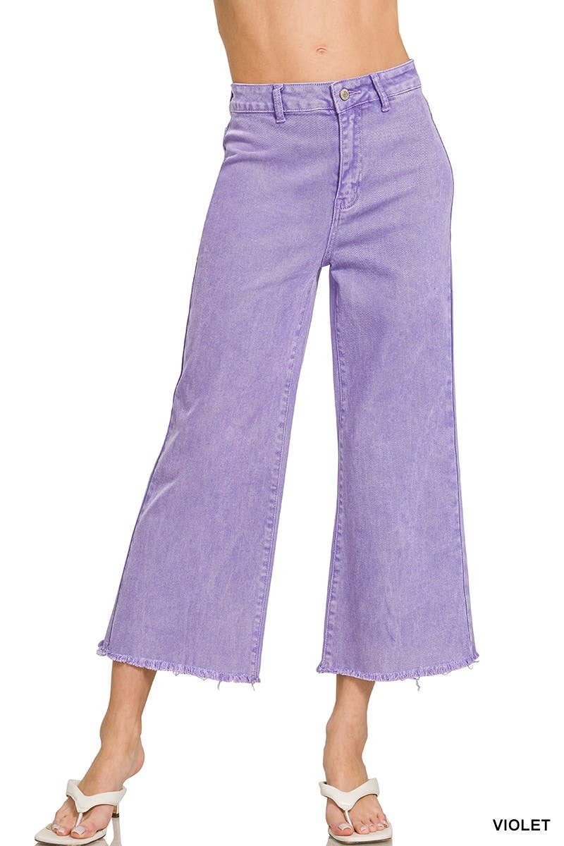 Washed ,High Waist ,Frayed Hem Straight Pants