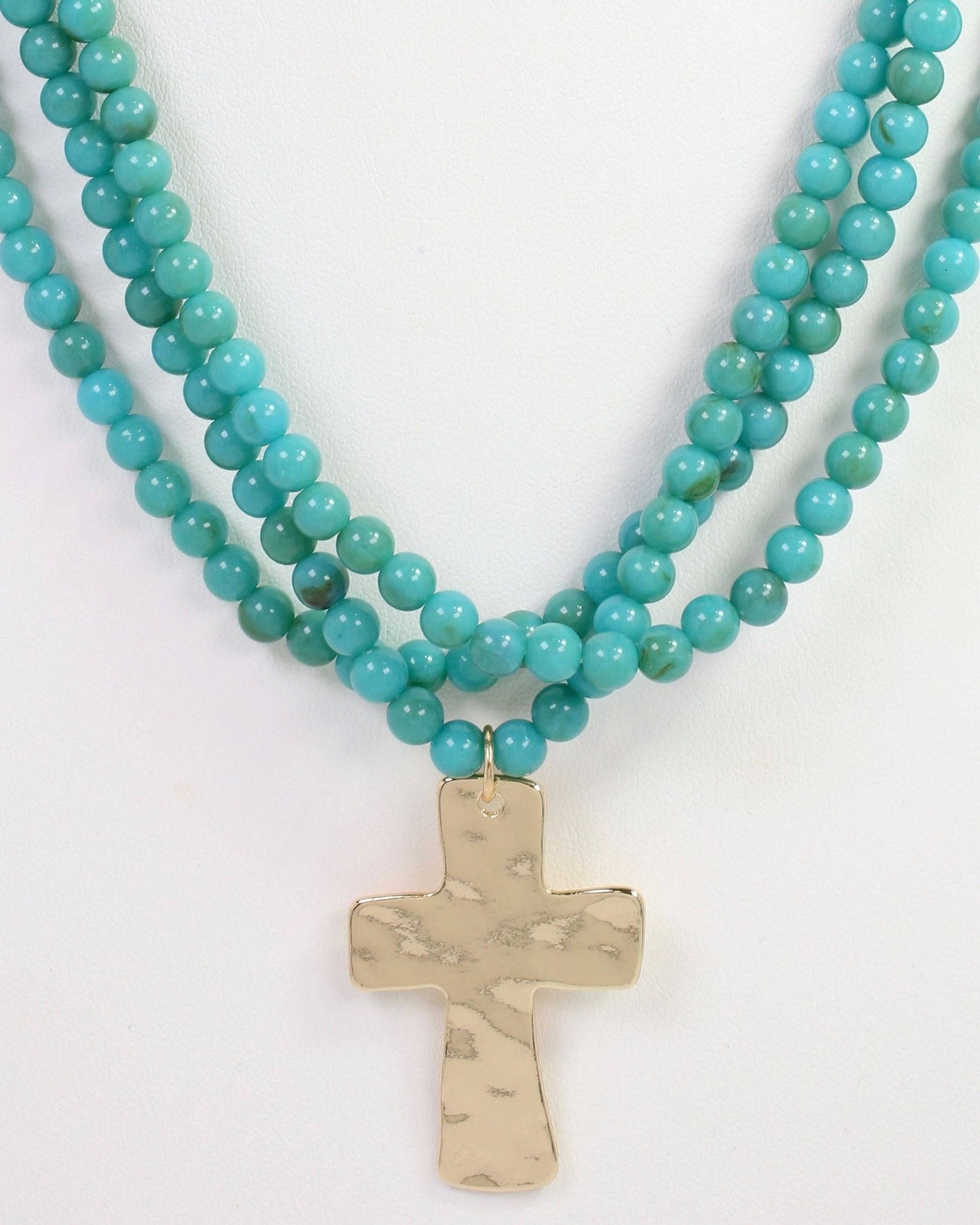 Barstow Layered Beaded Cross Necklace Turquoise