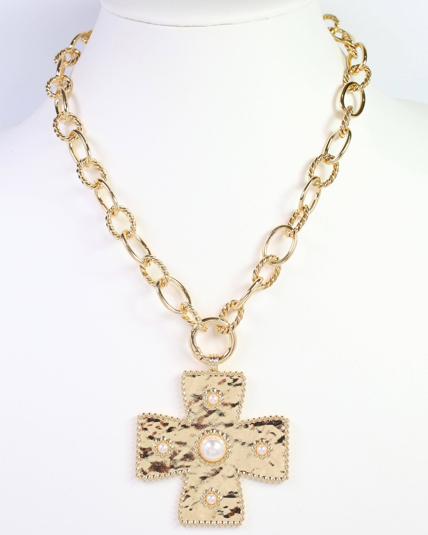 Cayce Large Cross Charm Necklace Gold