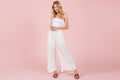 MINERAL WASHED WIDE RUFFLE PANTS