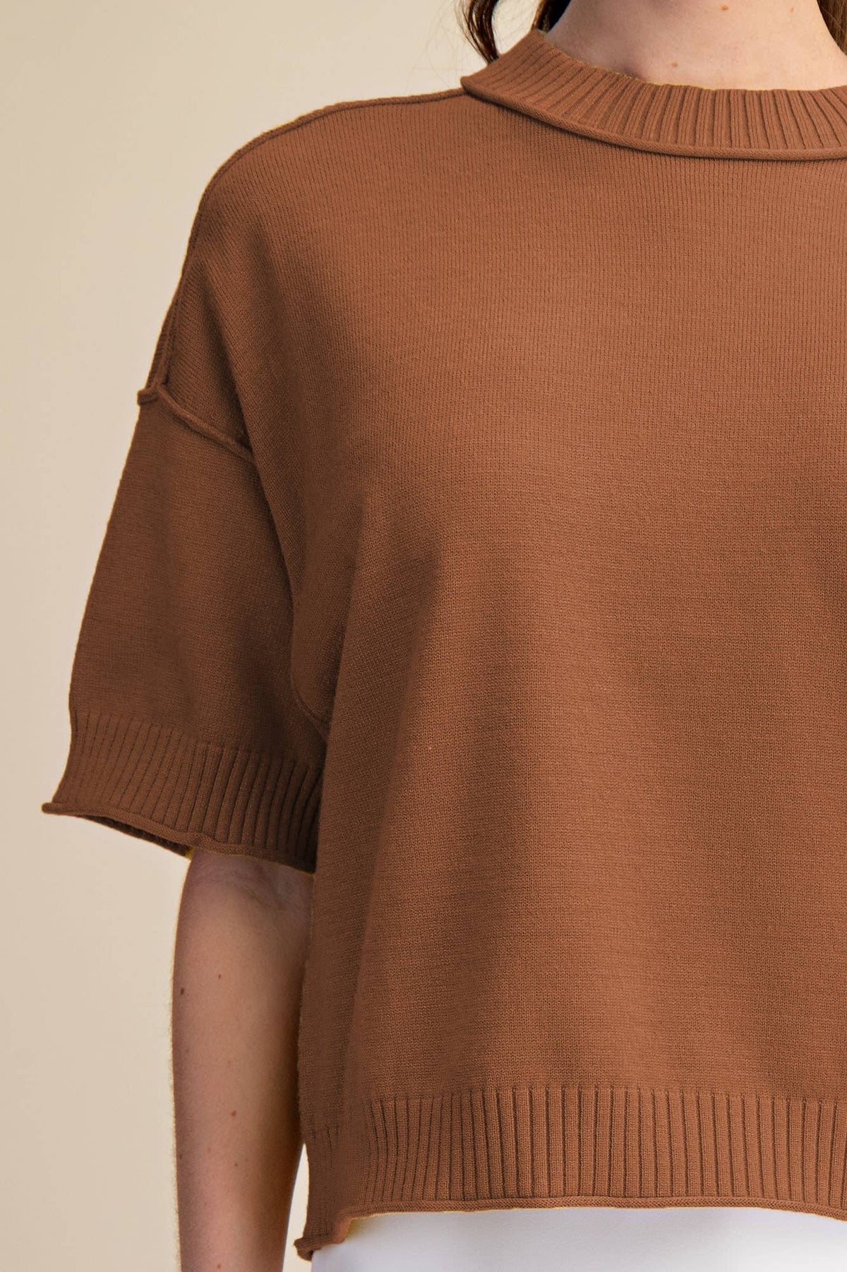 Relaxed Sweater Crew-Neck Elbow-Length Sleeves