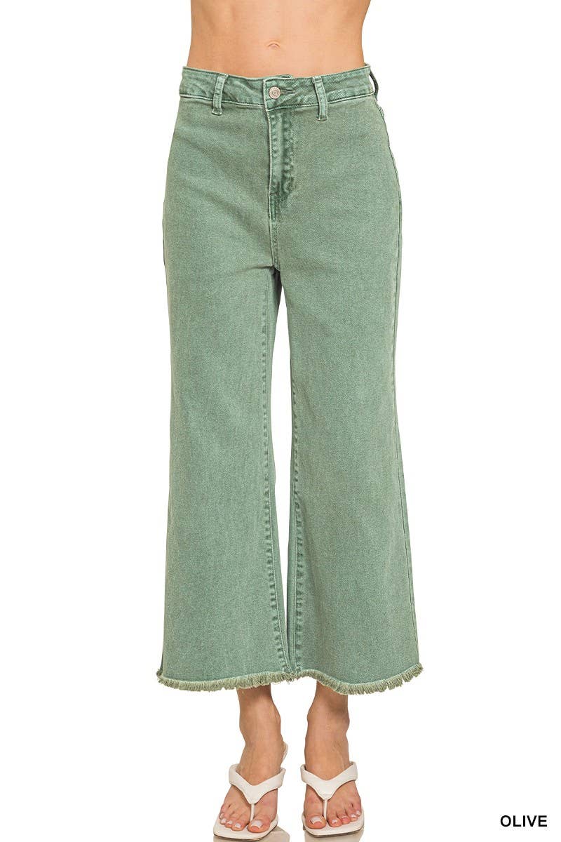 Washed ,High Waist ,Frayed Hem Straight Pants