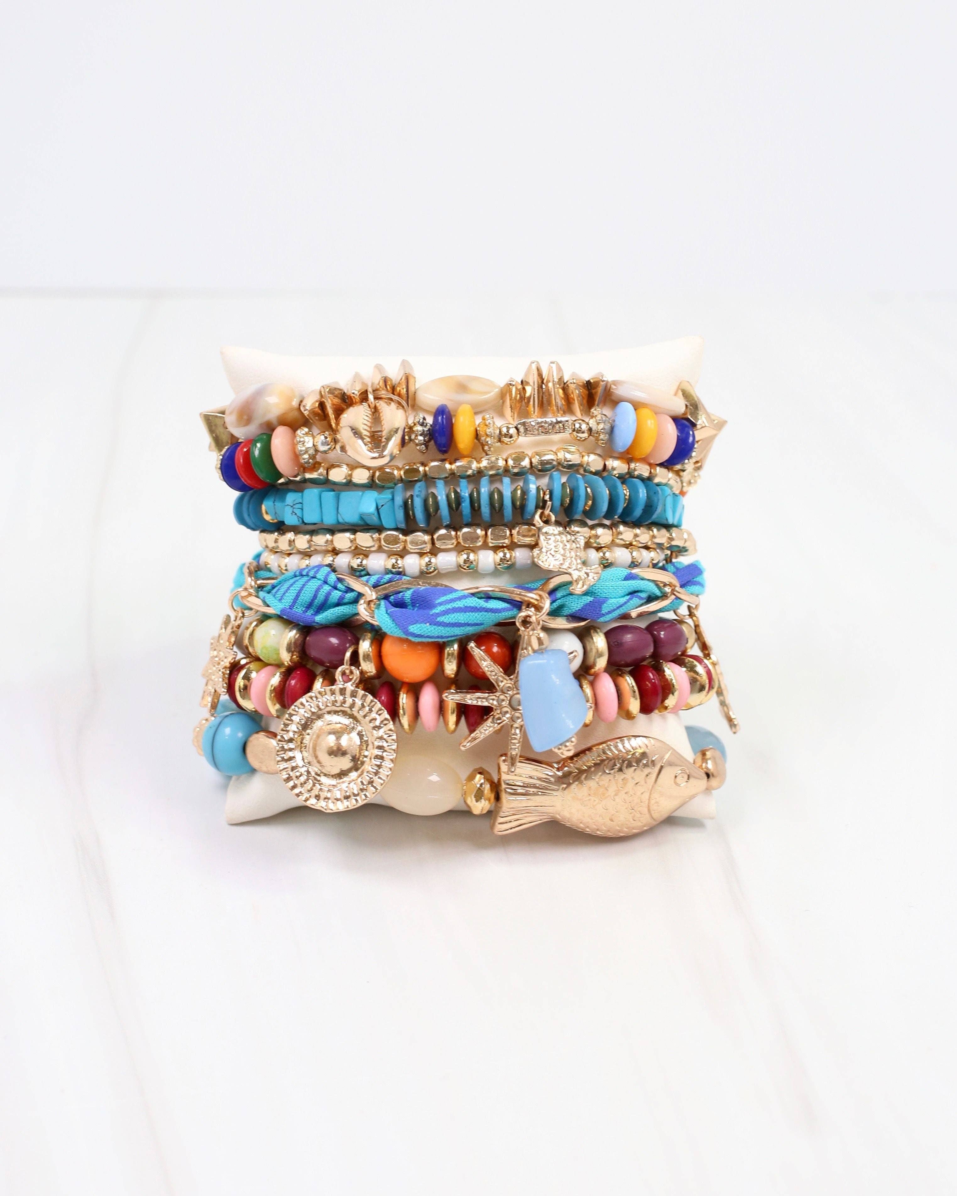 Beaded Stretch Bracelet Blue Multi