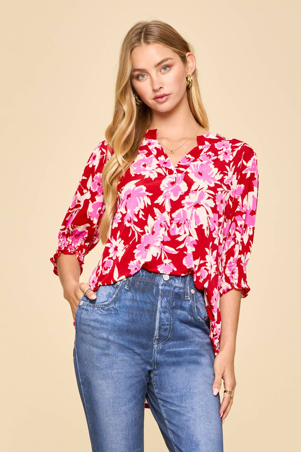 Smocked 3/4 Sleeve Lizzy Top