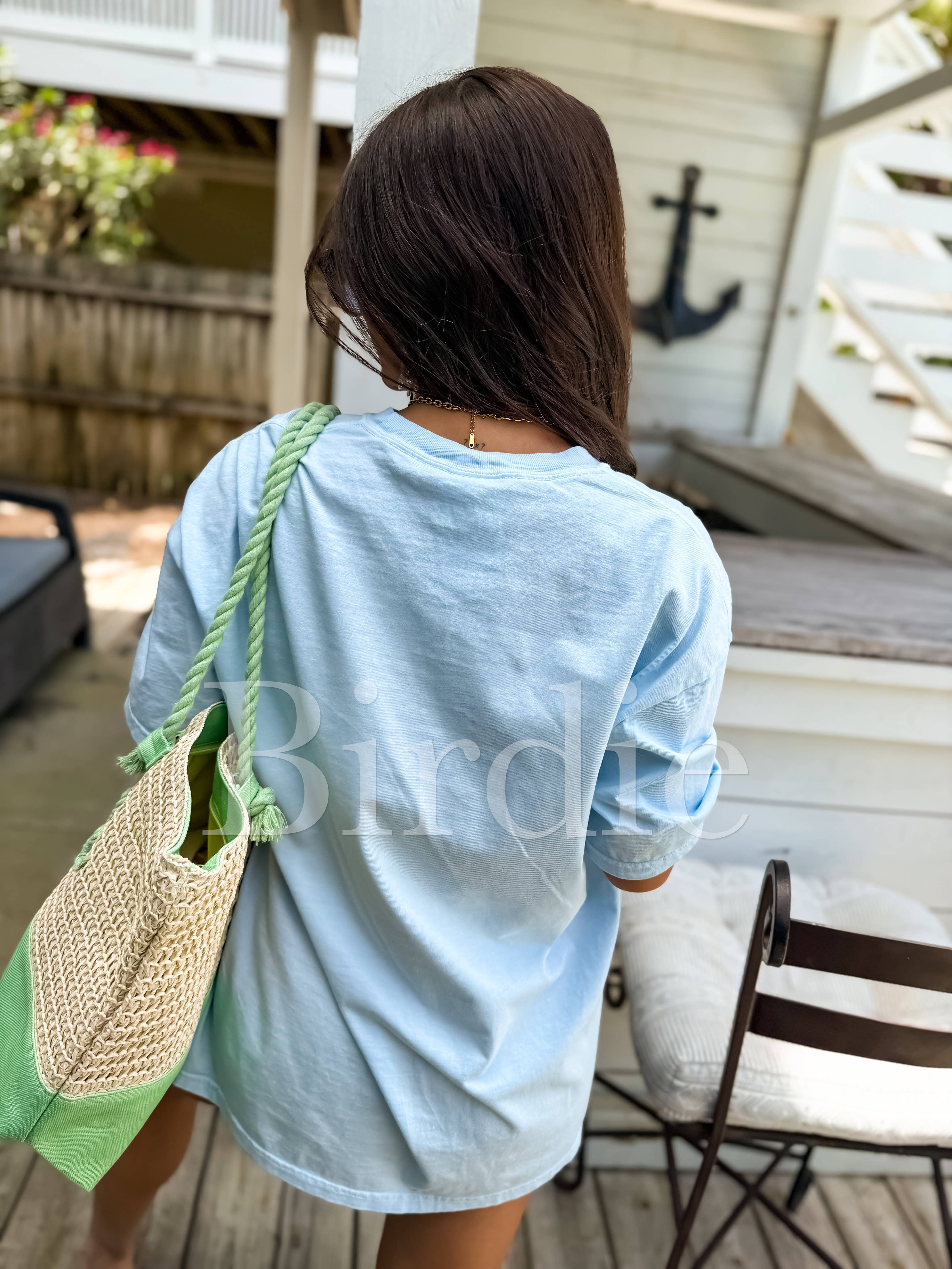 Bubblegum Crab Graphic Tee on Chambray