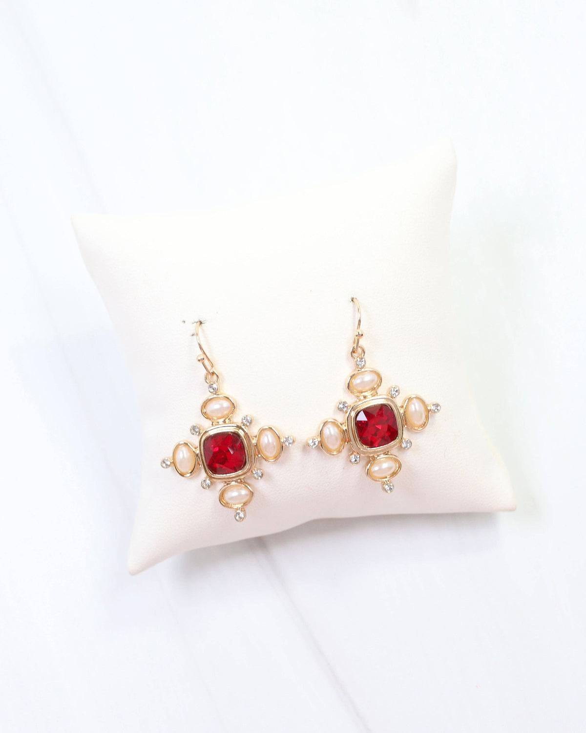 Conifer Crystal and Pearl Earring Red