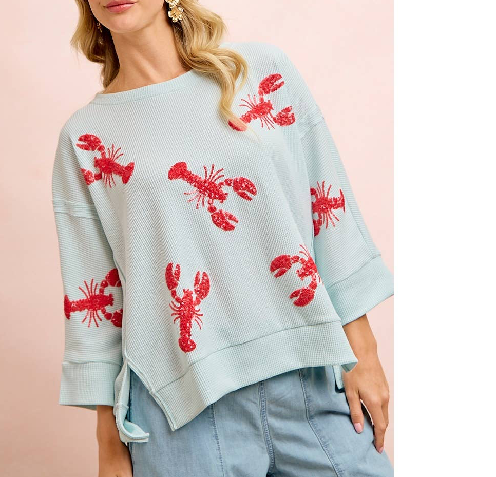 Sequin LOBSTERS PATCHED KNIT SLEEVE TOP