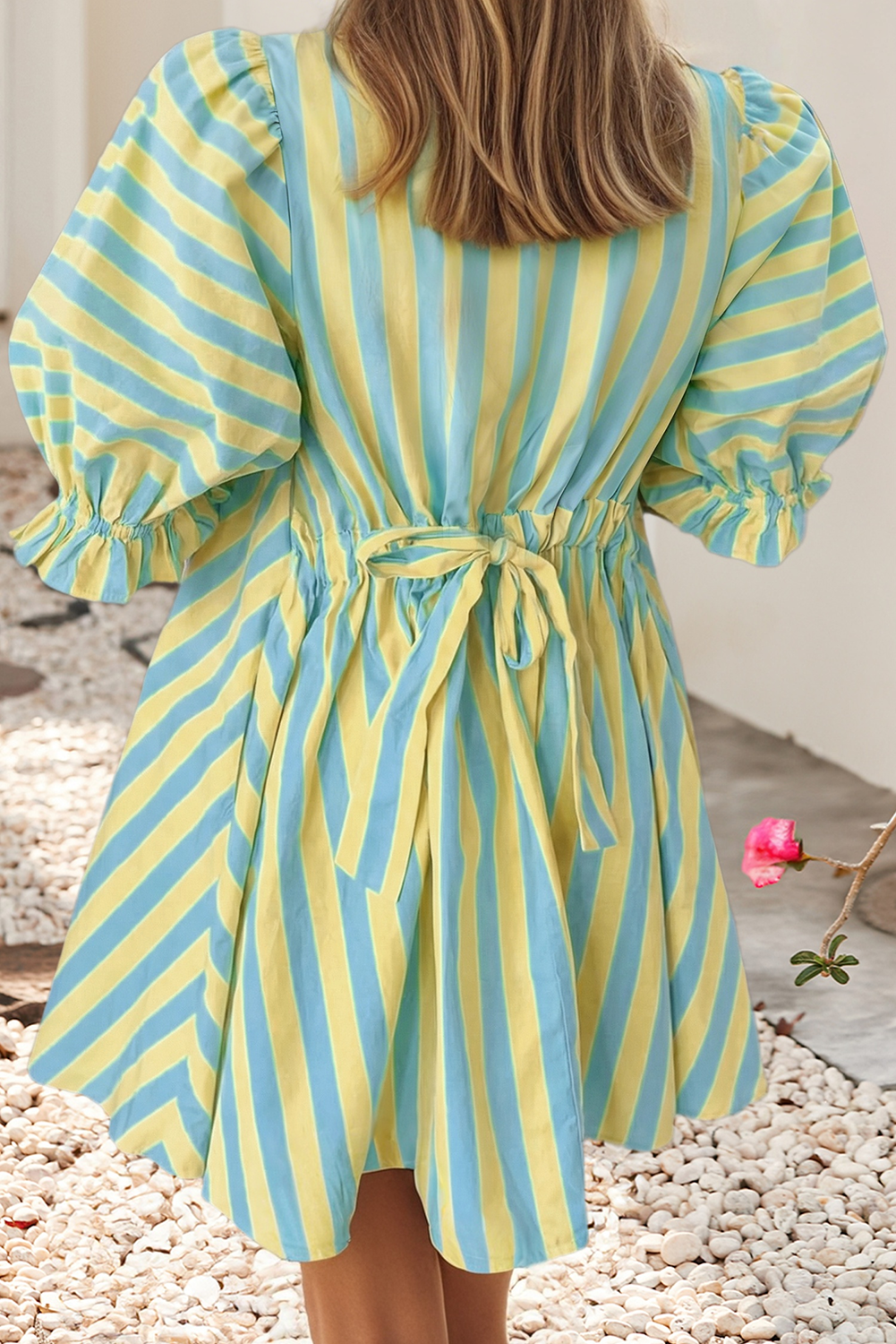 Striped Short Sleeve Pocket Short Dress