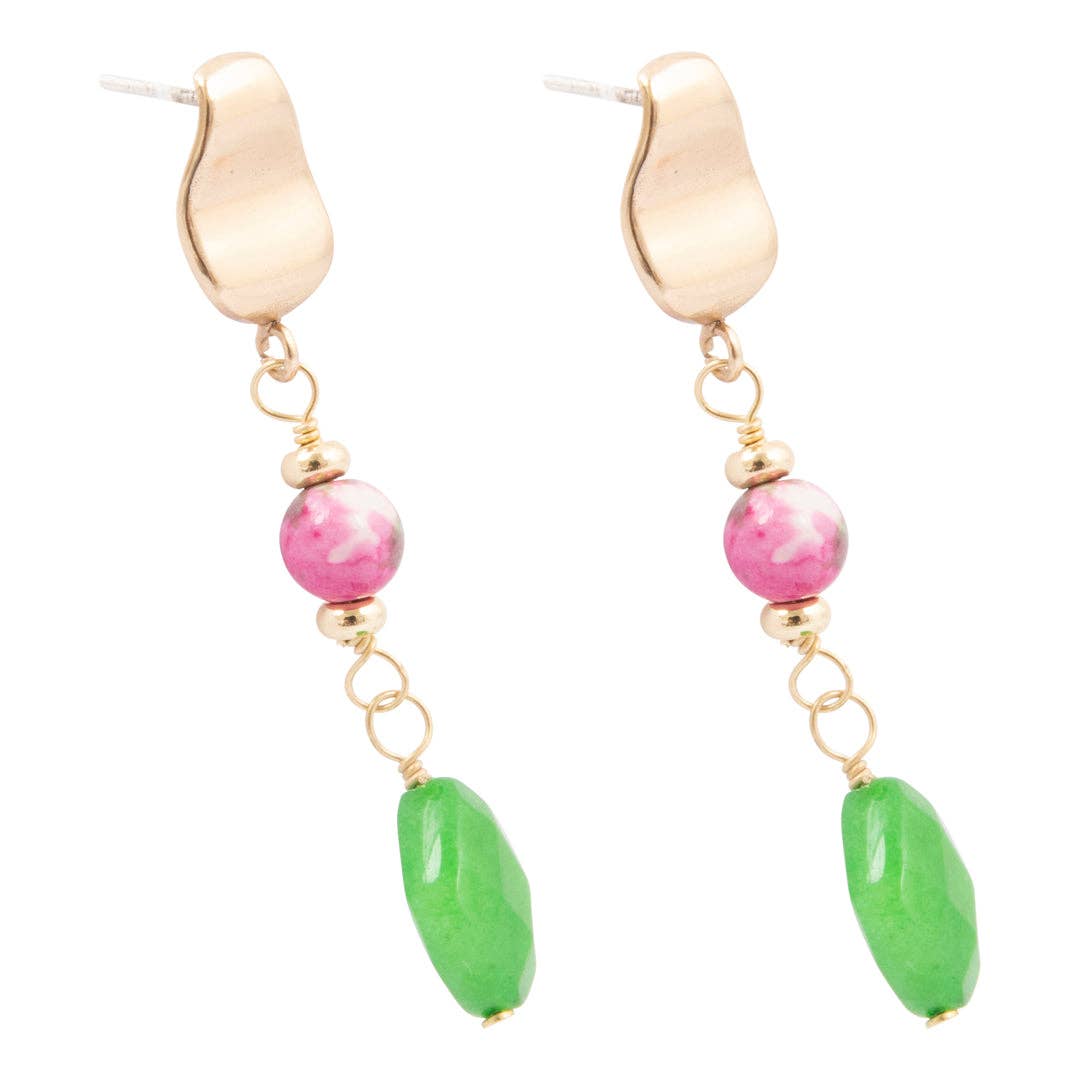 Watermelon Green Jade Golden Post Earrings