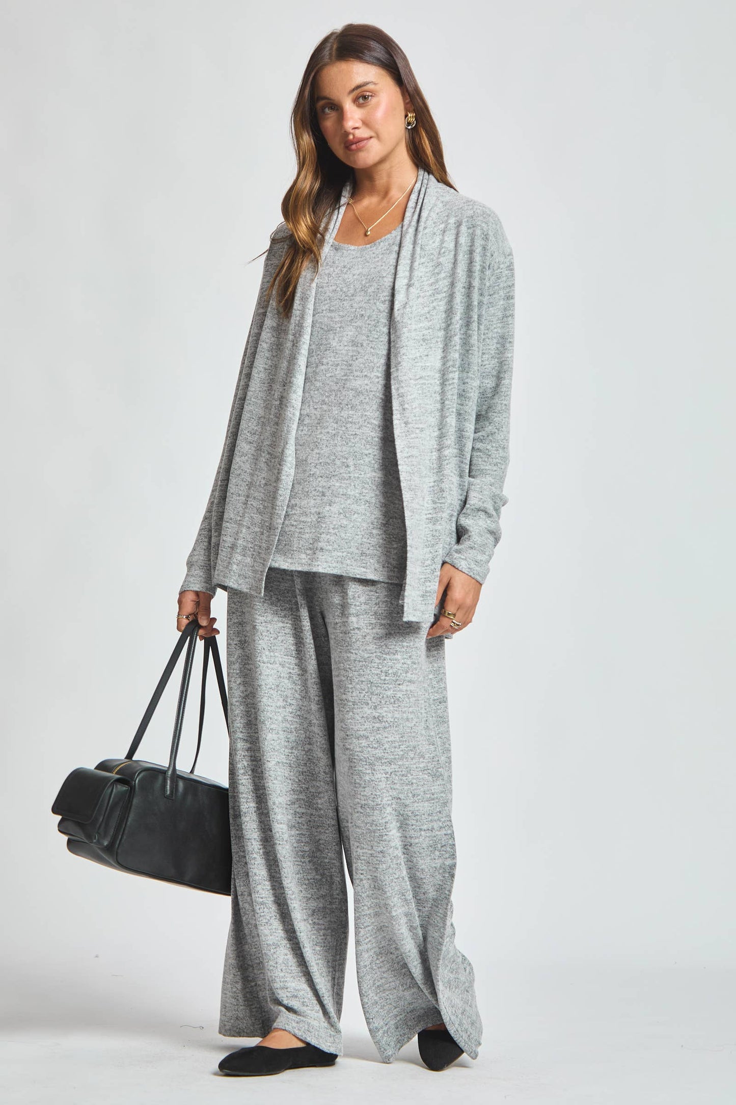 3 Piece Set Soft Tank + Cardigan + Relaxed wide leg Pants