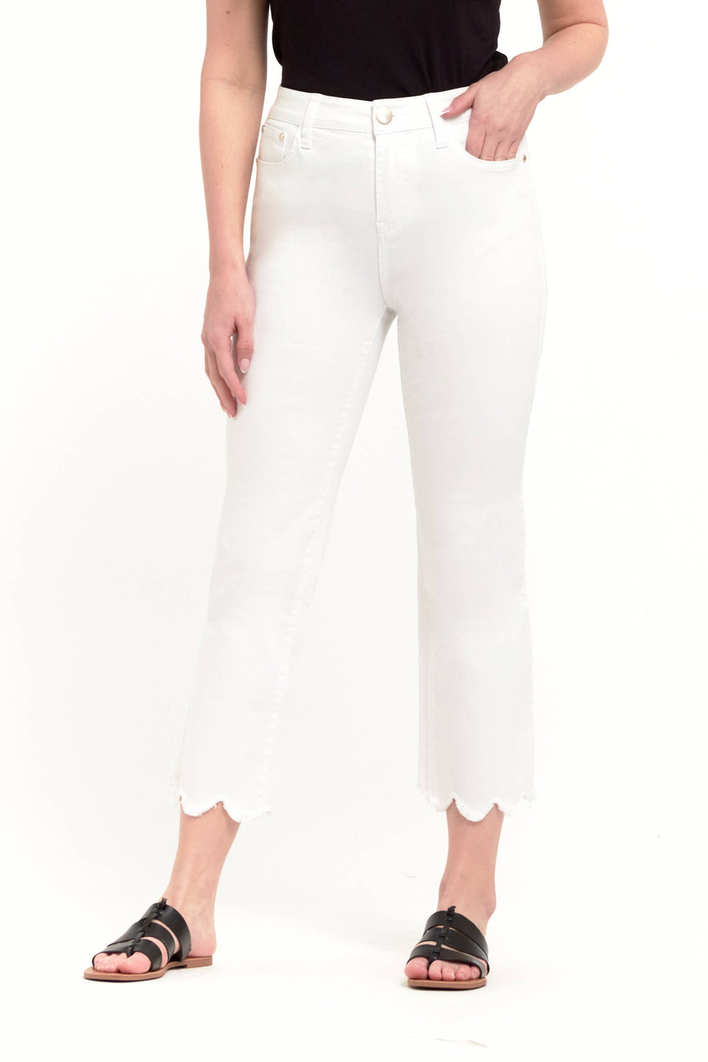 Crop Jean w/ Scalloped Hem in White