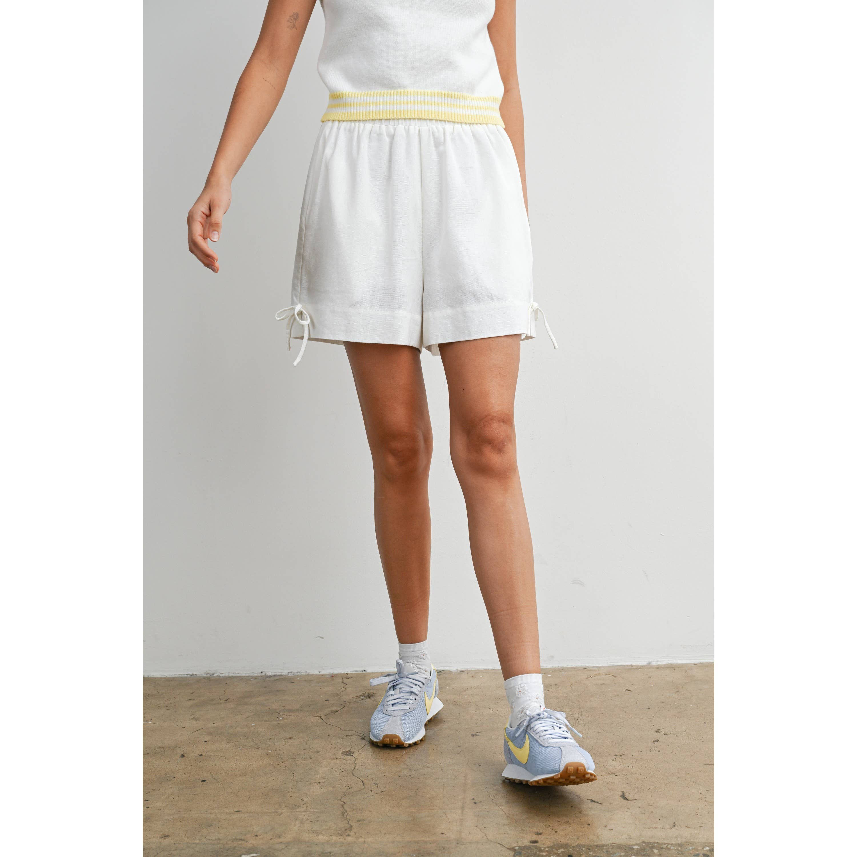 Elastic Waist Tie Hem Short