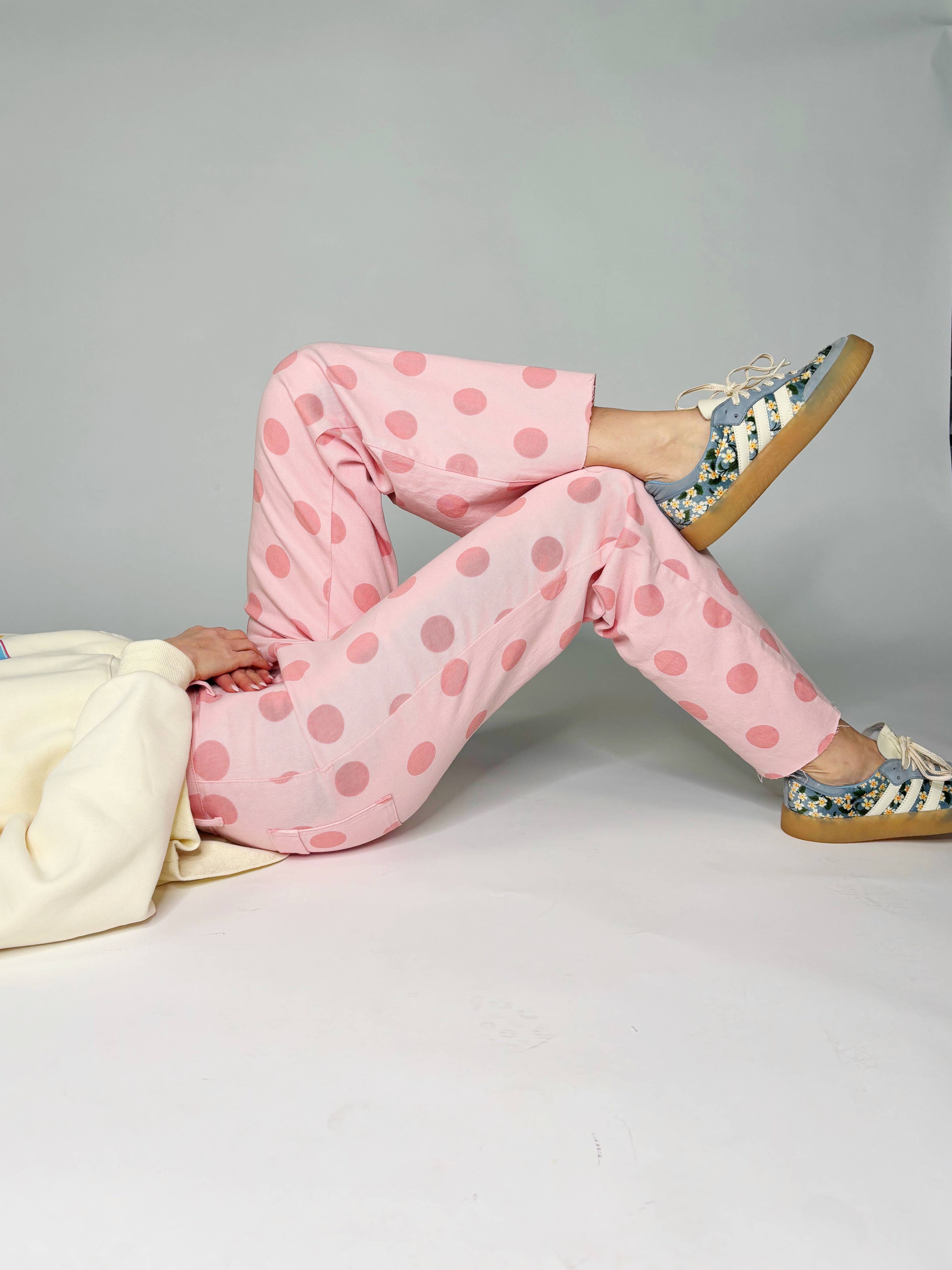 Big Polka Dot Stretchy Blush Denim