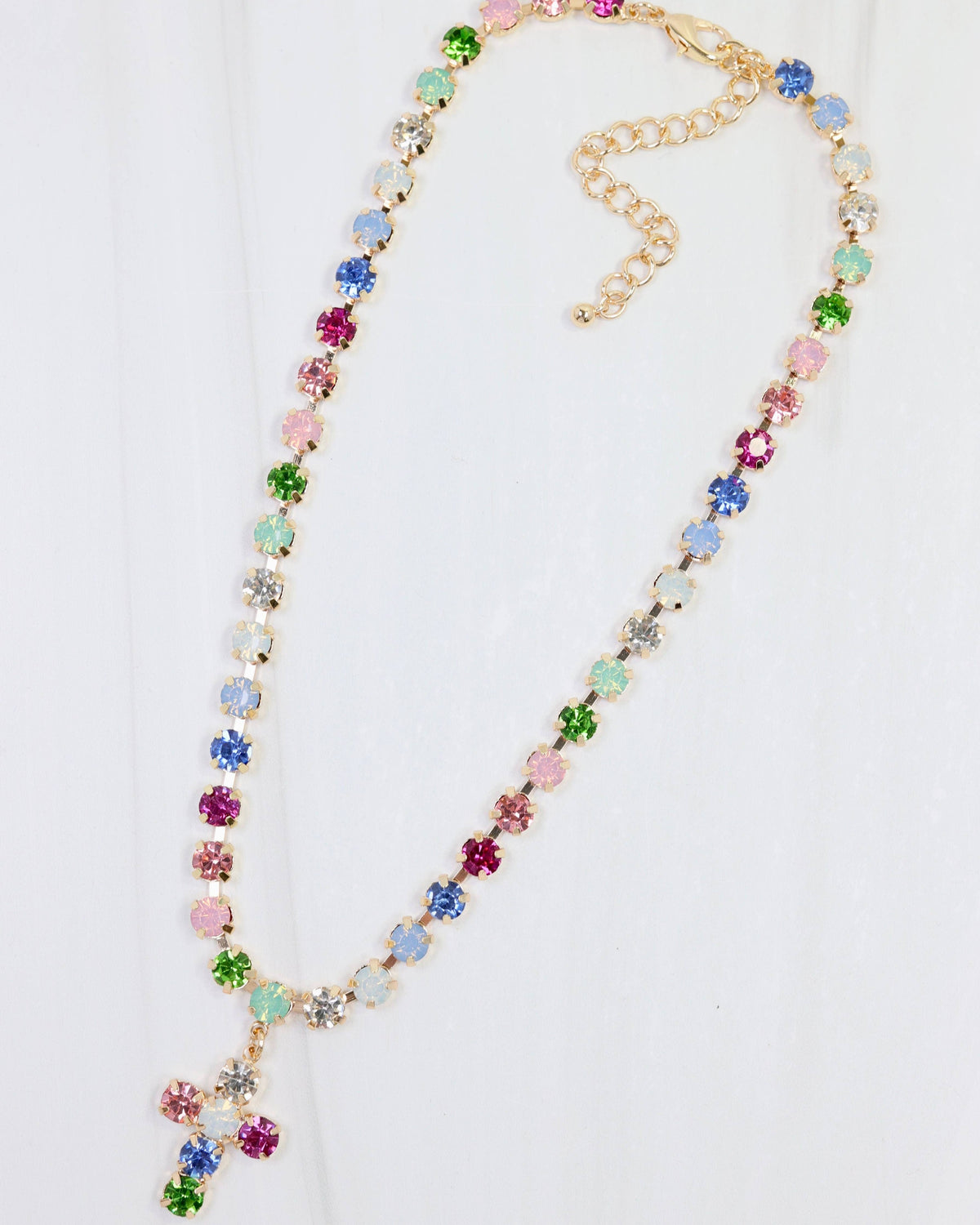 Santa Rosa Rhinestone Cross Necklace Multi