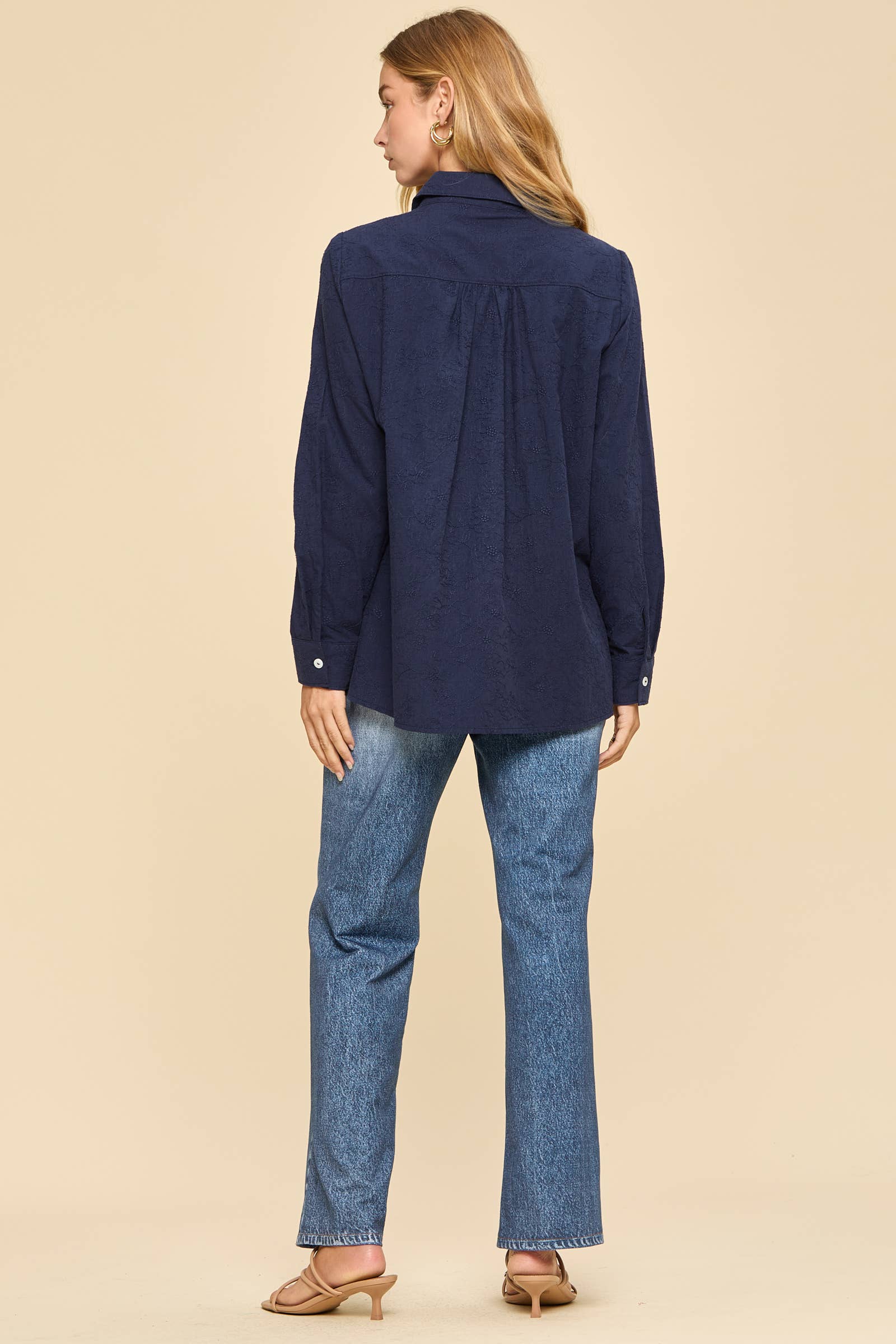 Embroidered Button-Up Blouse