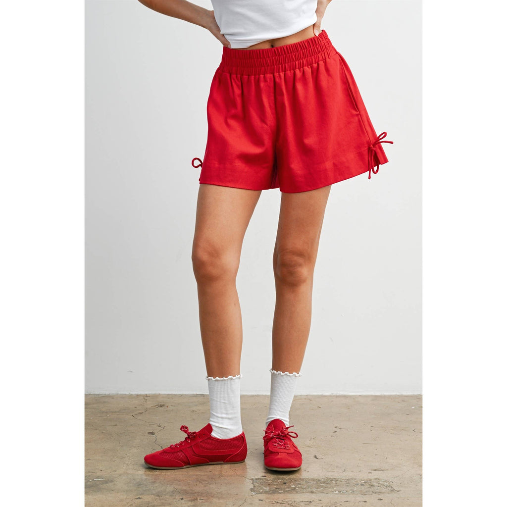 Elastic Waist Tie Hem Short