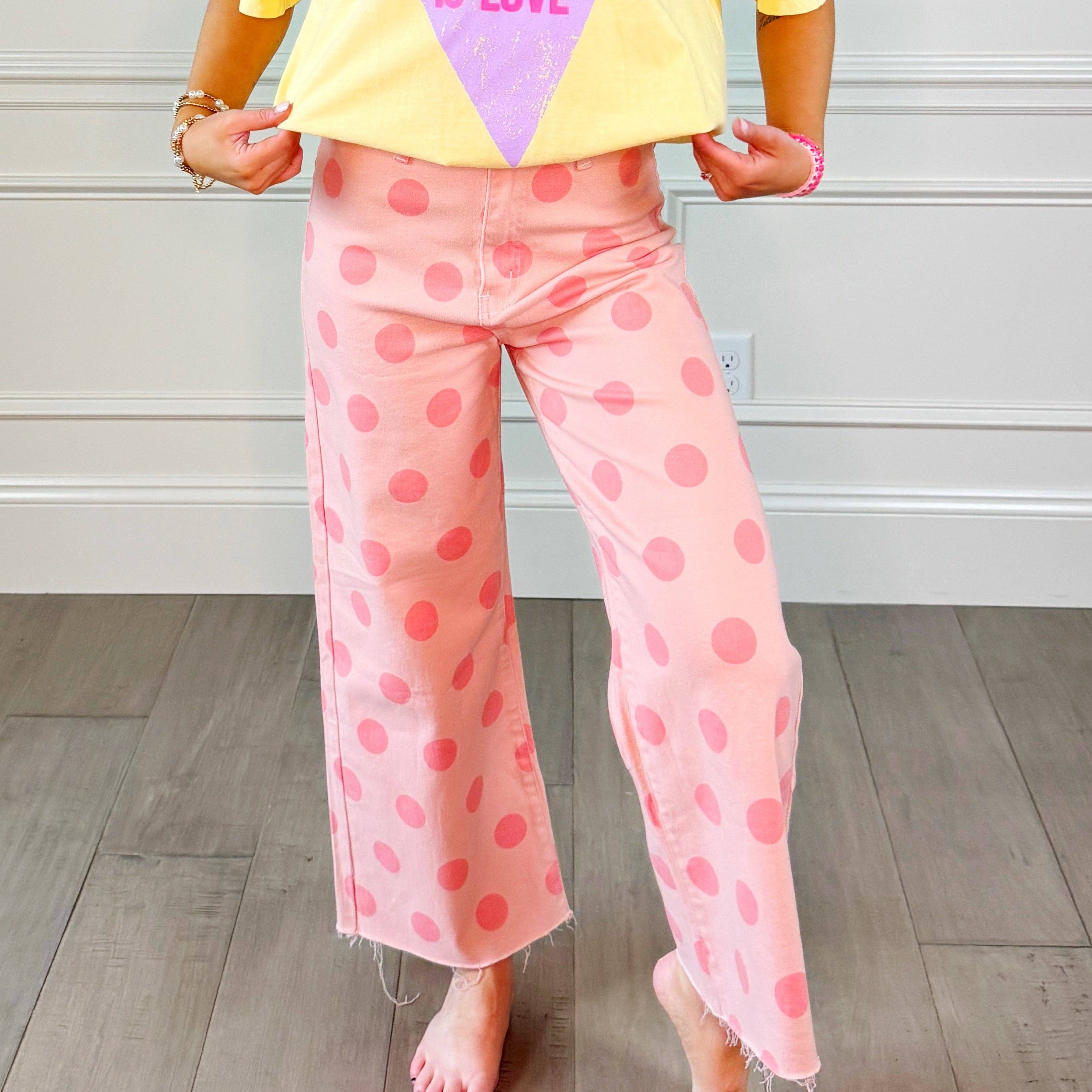 Big Polka Dot Stretchy Blush Denim