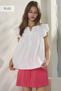 Plus Solid Airflow Top With Flutter Sleeve