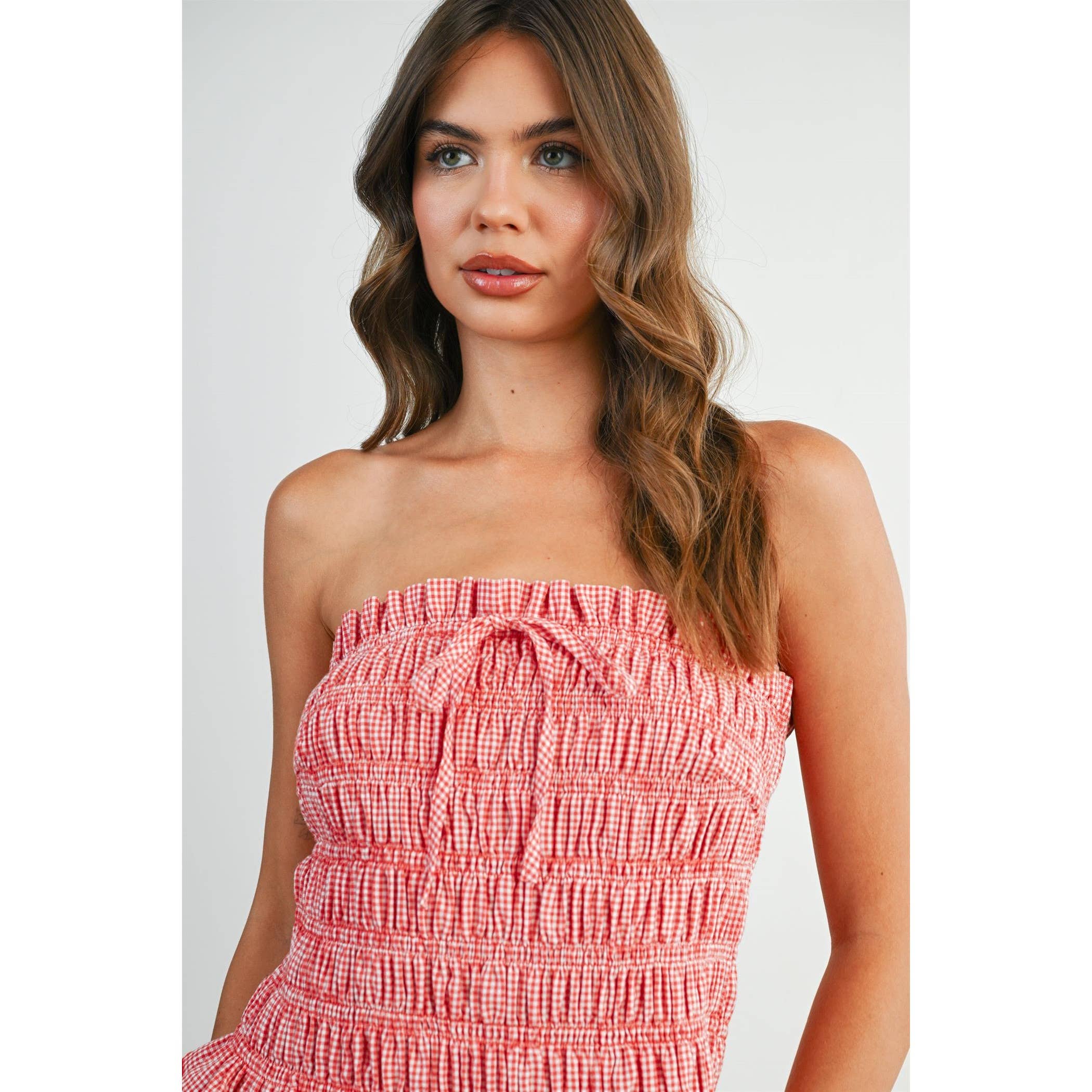 Bow Front Ruffle-Trimmed Tube Top -