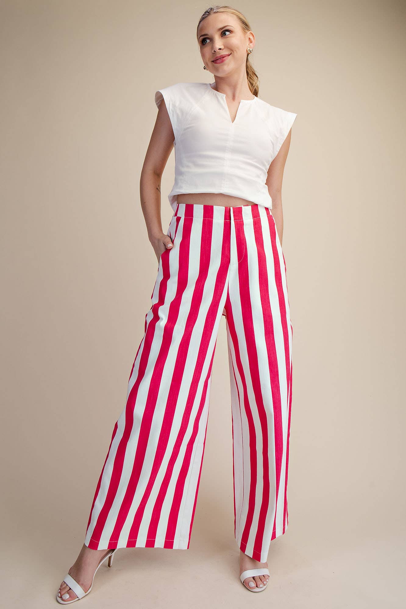 Mid-Rise Wide Leg Stripe Pants