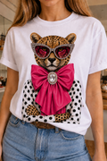 Pink Bow Leopard on White Crew