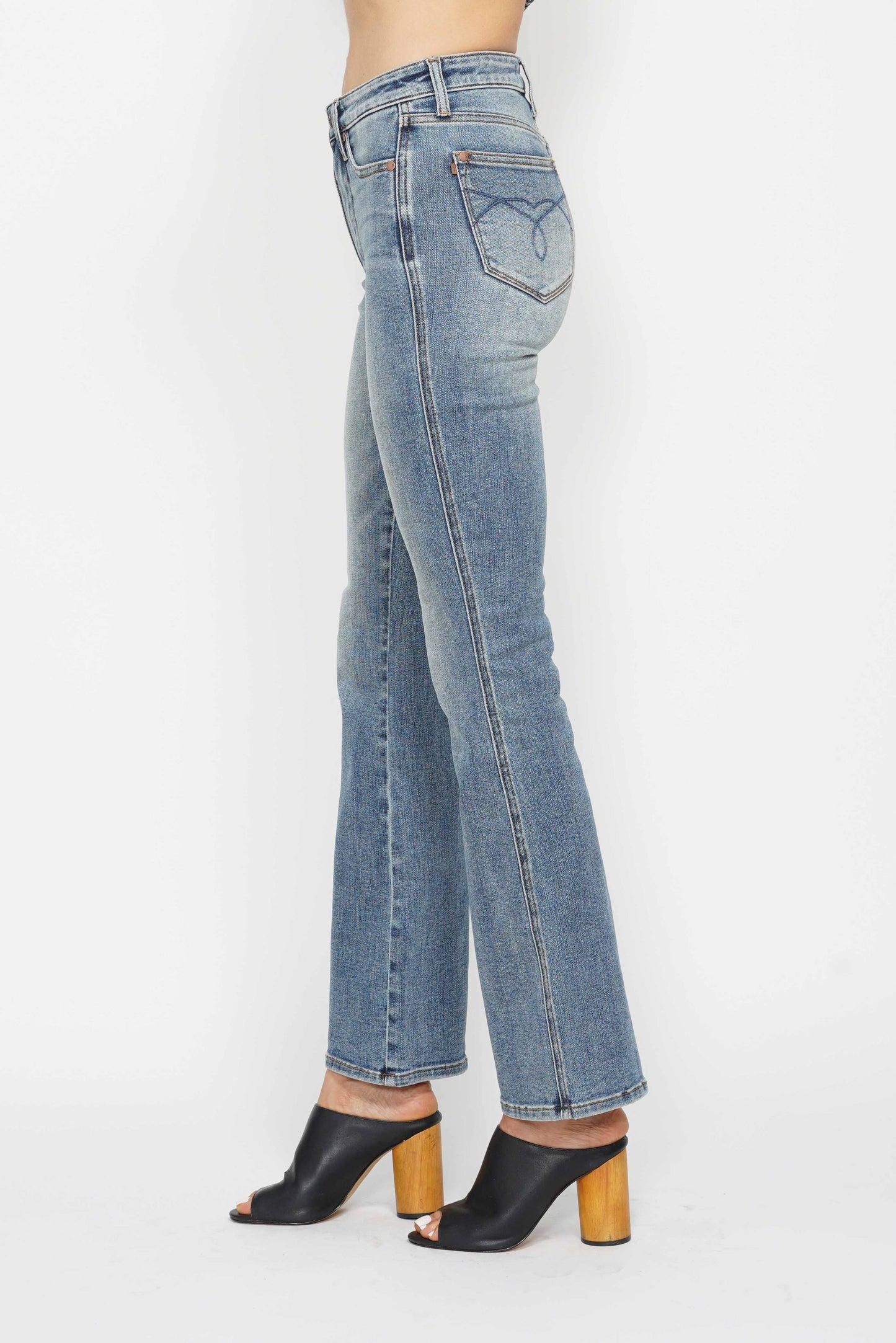 Tummy Control Back Pkt Embroidered Bootcut