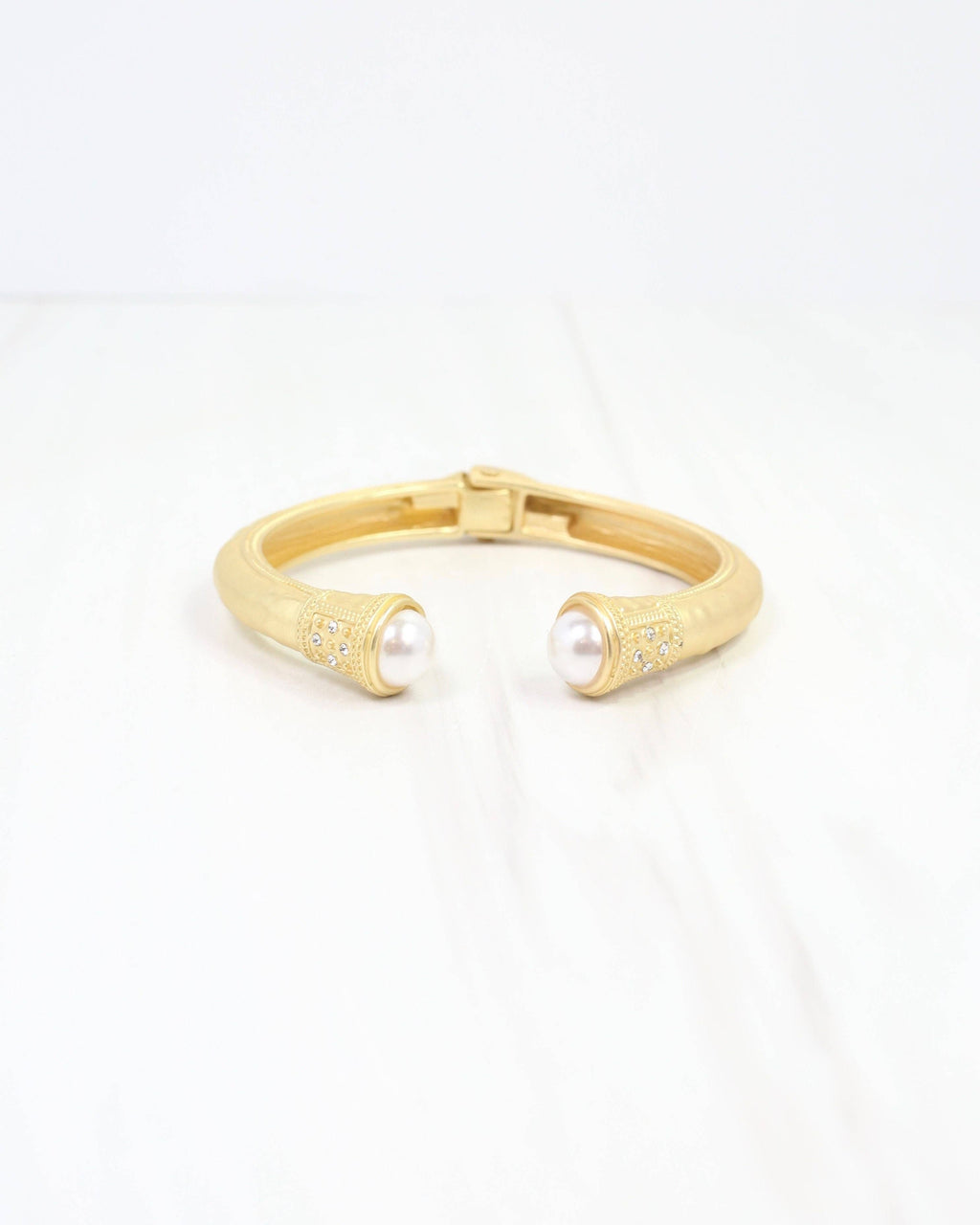 Colette Hammered Hinged Cuff Bracelet Pearl