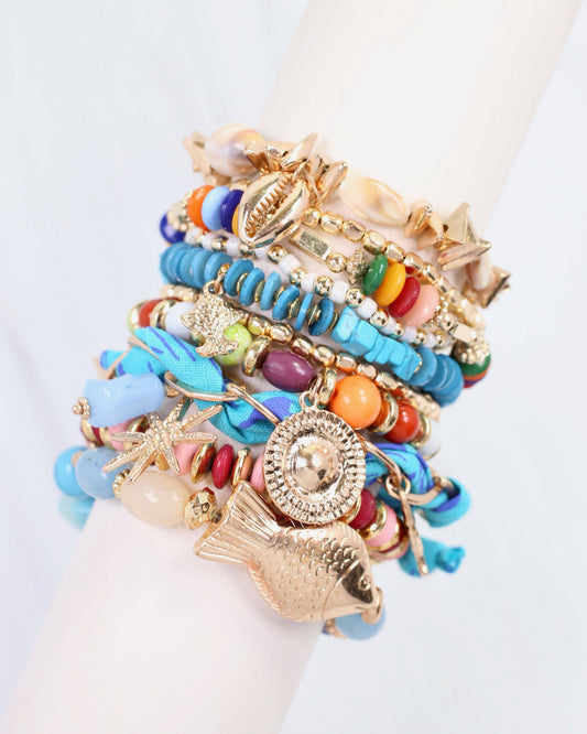 Beaded Stretch Bracelet Blue Multi