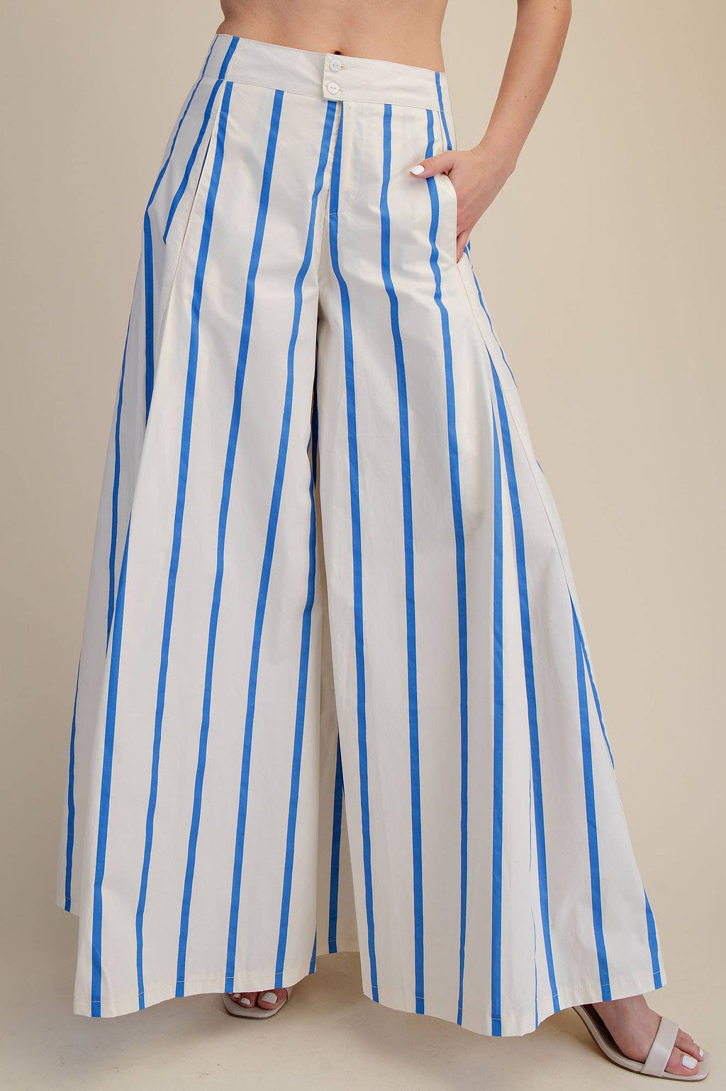High Waist Wide-Leg Pop Color Stripe Pants