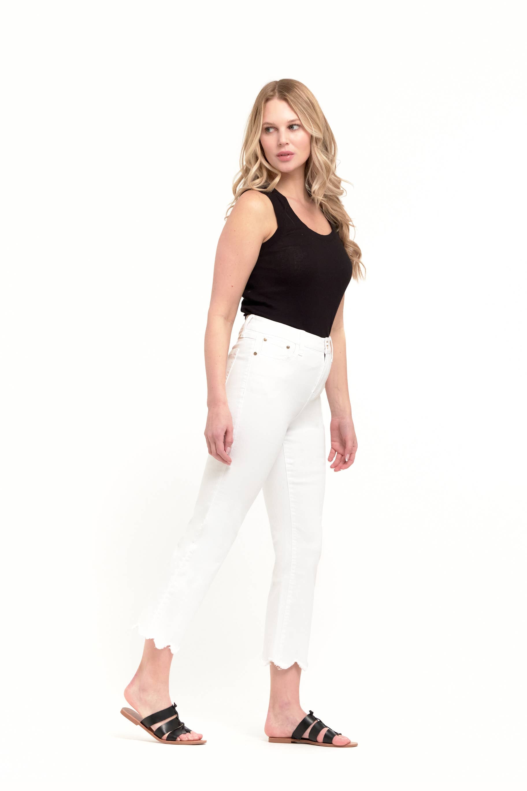 Crop Jean w/ Scalloped Hem in White