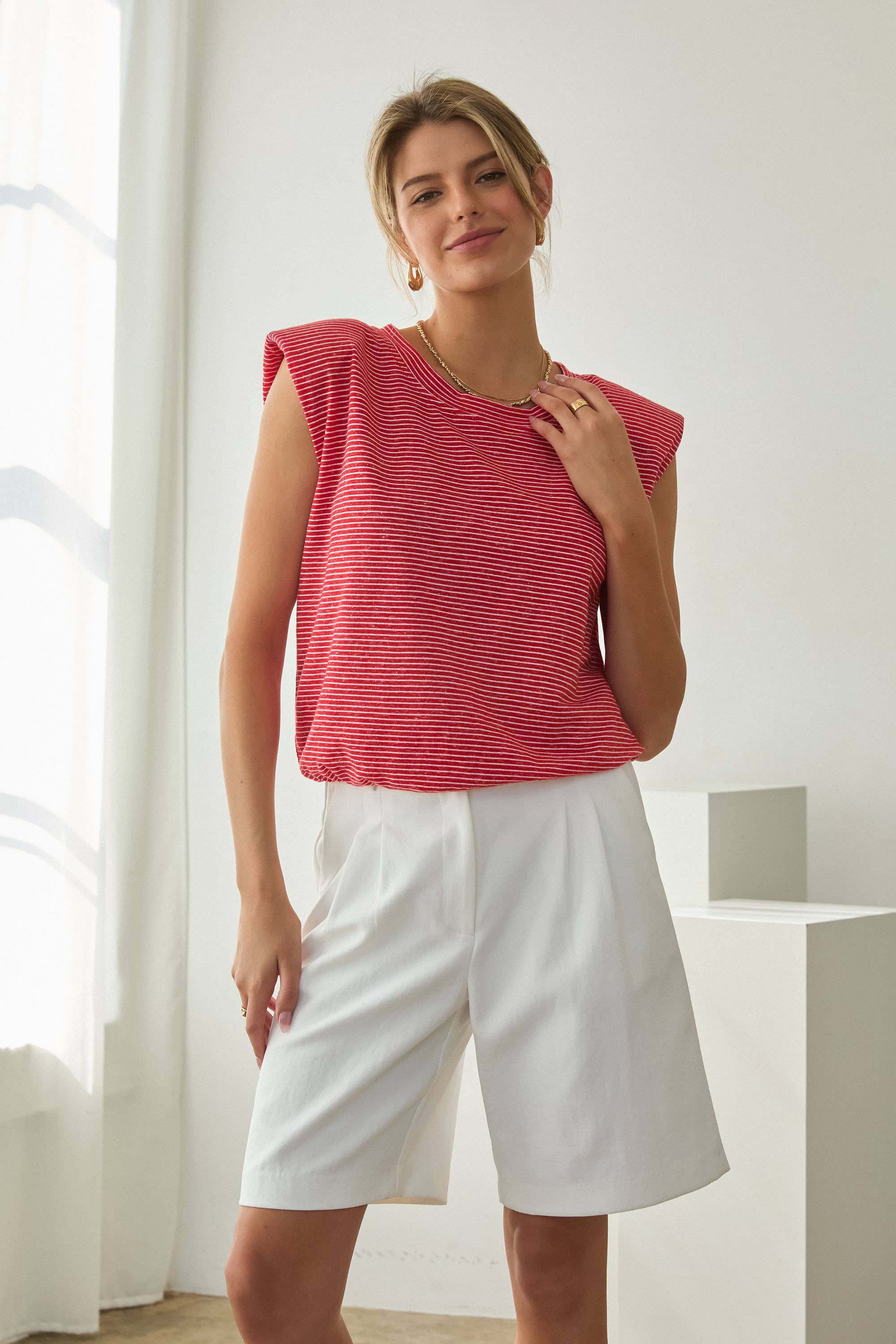 Stripe Knit Bubble Hem Tank Top