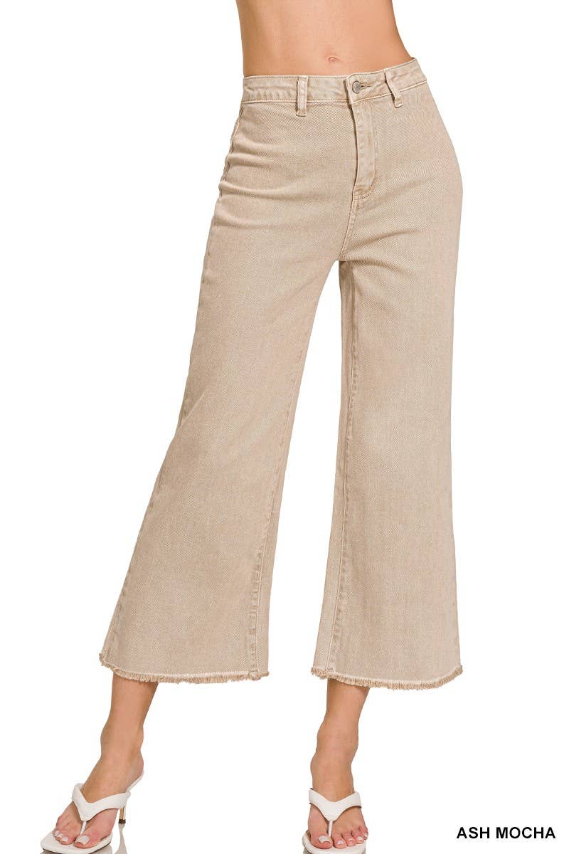 Washed ,High Waist ,Frayed Hem Straight Pants