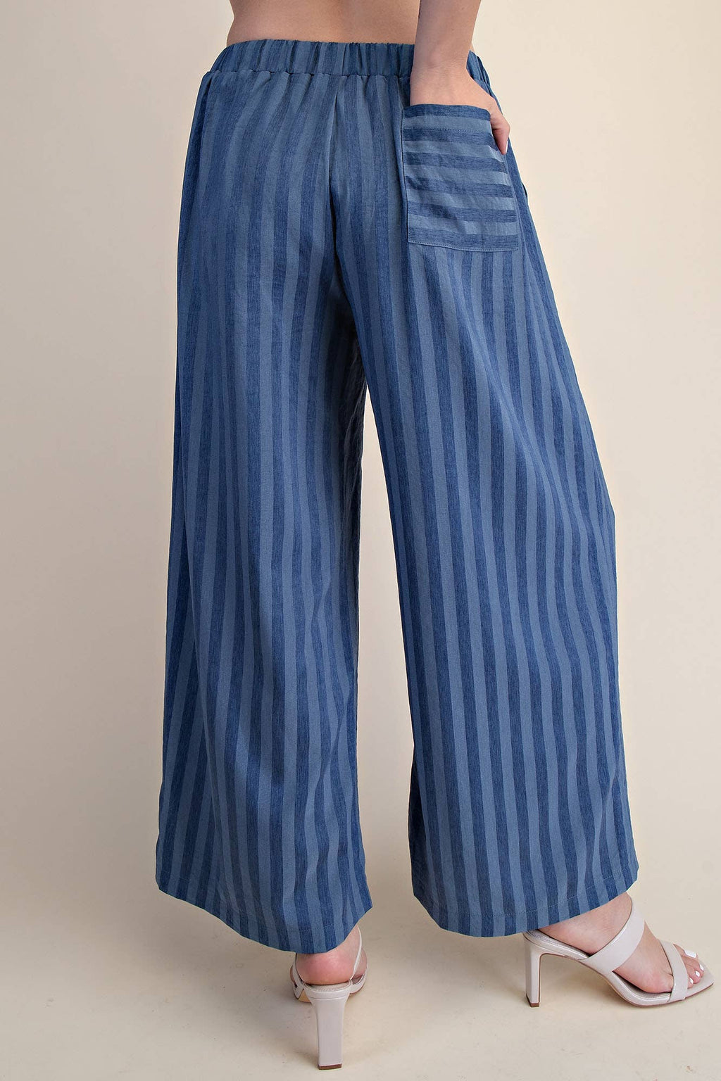 Elastic Band Drawstring Stripe Wide Pants