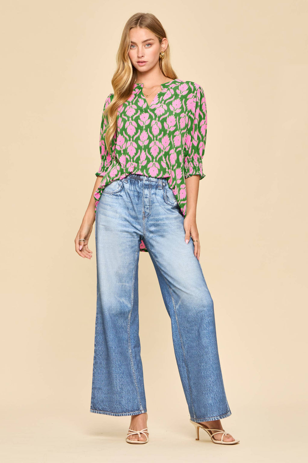 Smocked 3/4 sleeve top