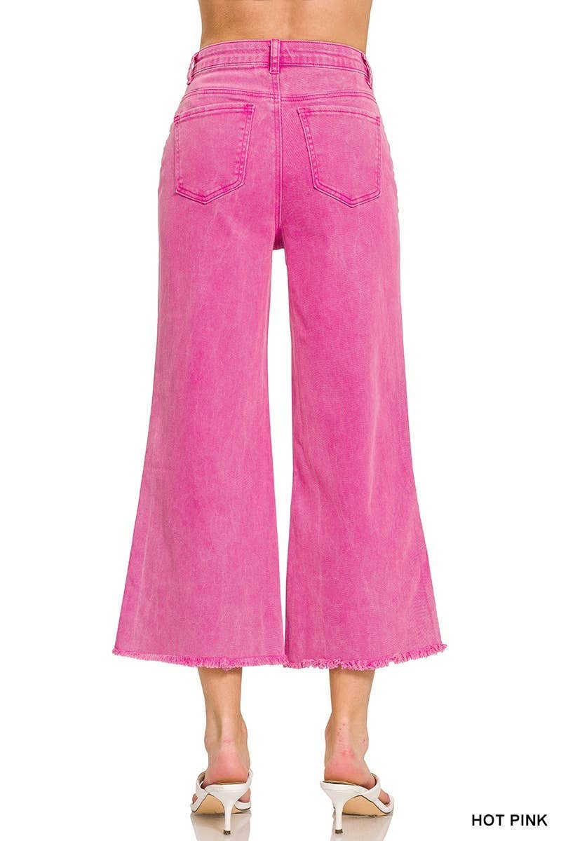 Washed ,High Waist ,Frayed Hem Straight Pants