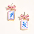Bow Shell Print Square Frame Drop Earrings