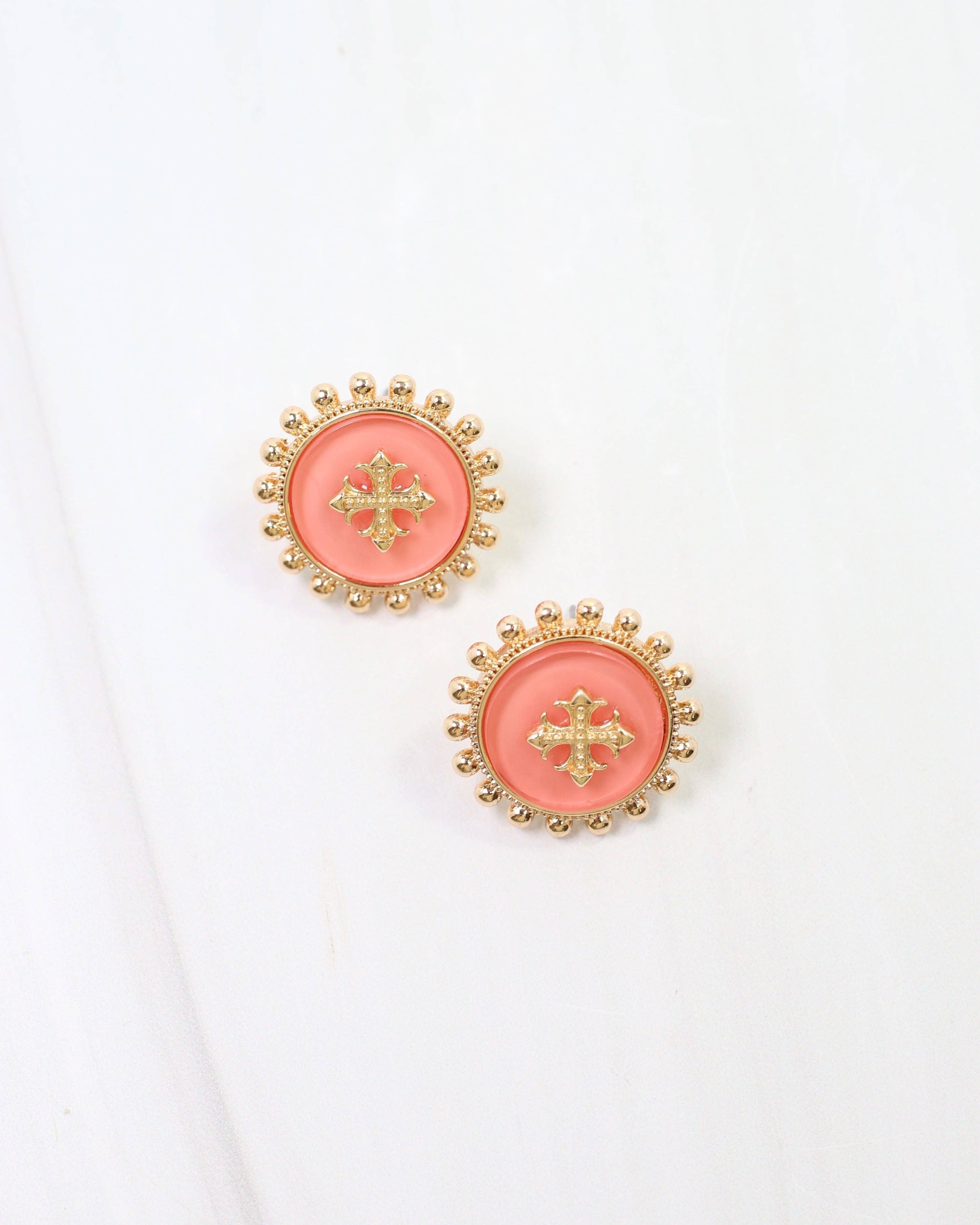 Kempsey Coin Stud Earring Coral