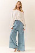 Washed Denim Wide Leg Pants