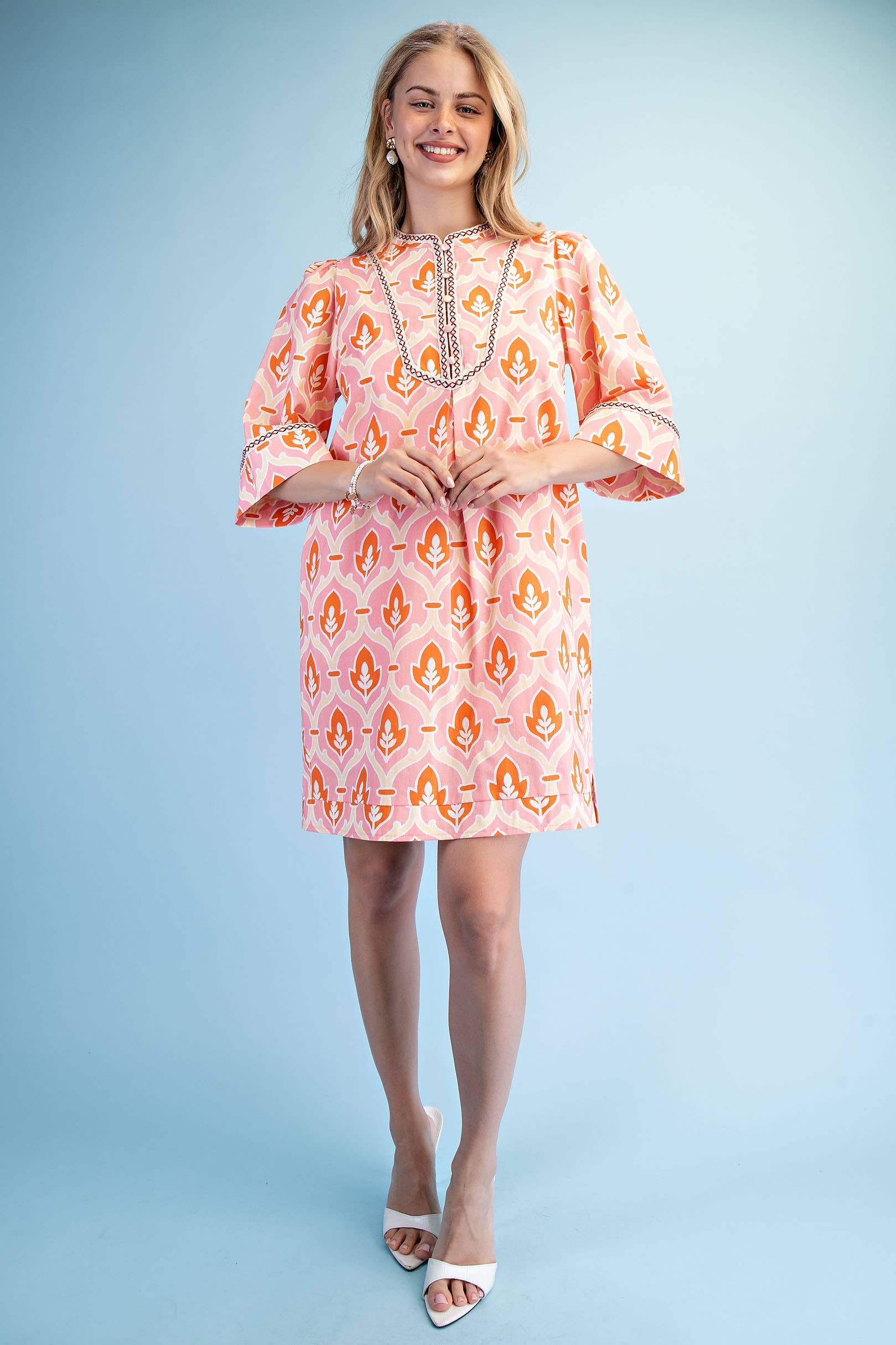 Printed 3/4 Length Sleeves Dress