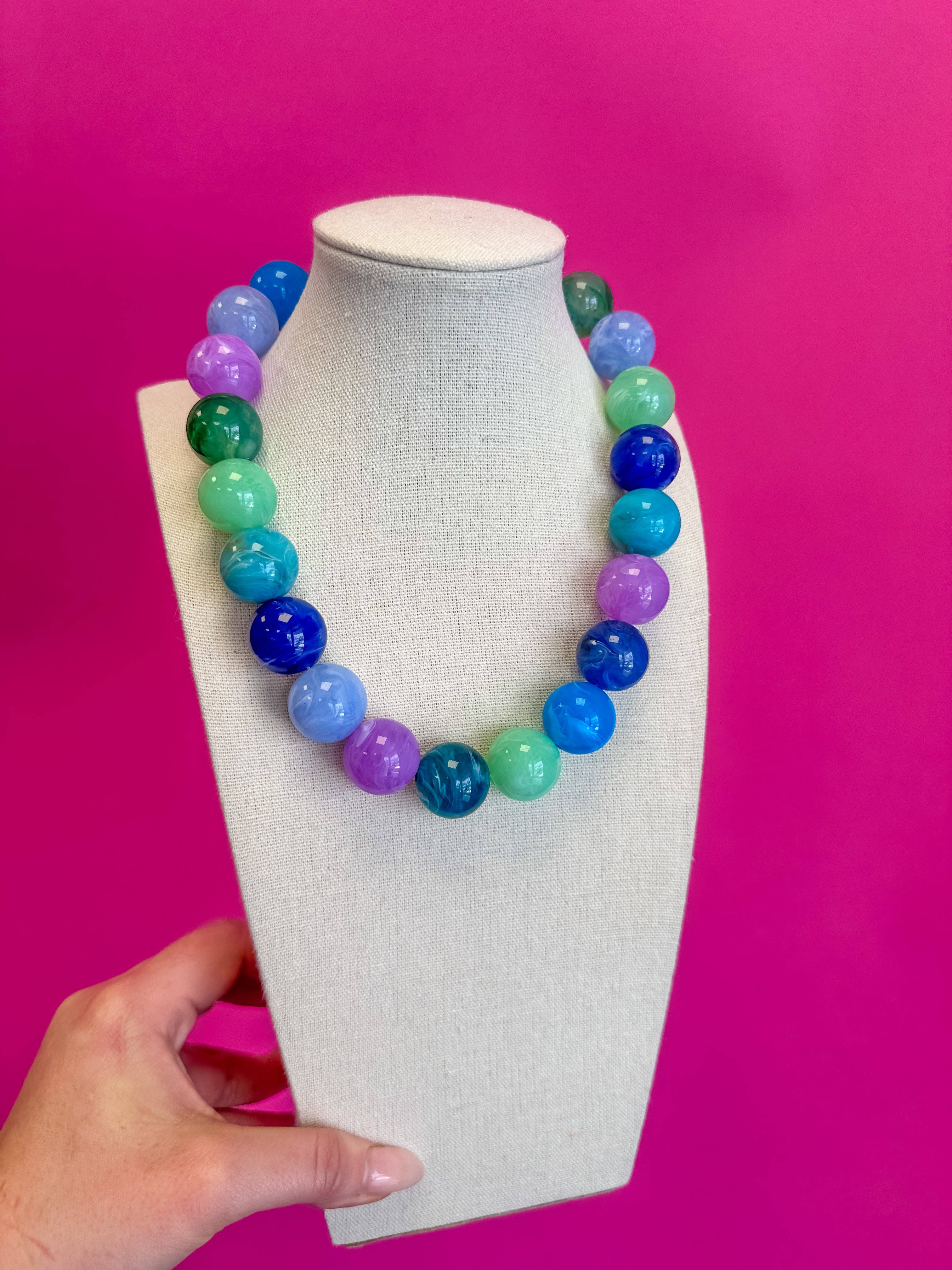 Statement Bead Necklace - Blue Multi
