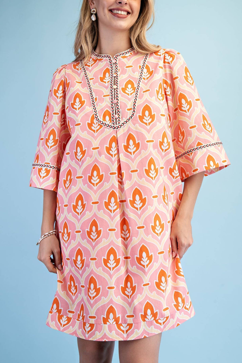 Printed 3/4 Length Sleeves Dress