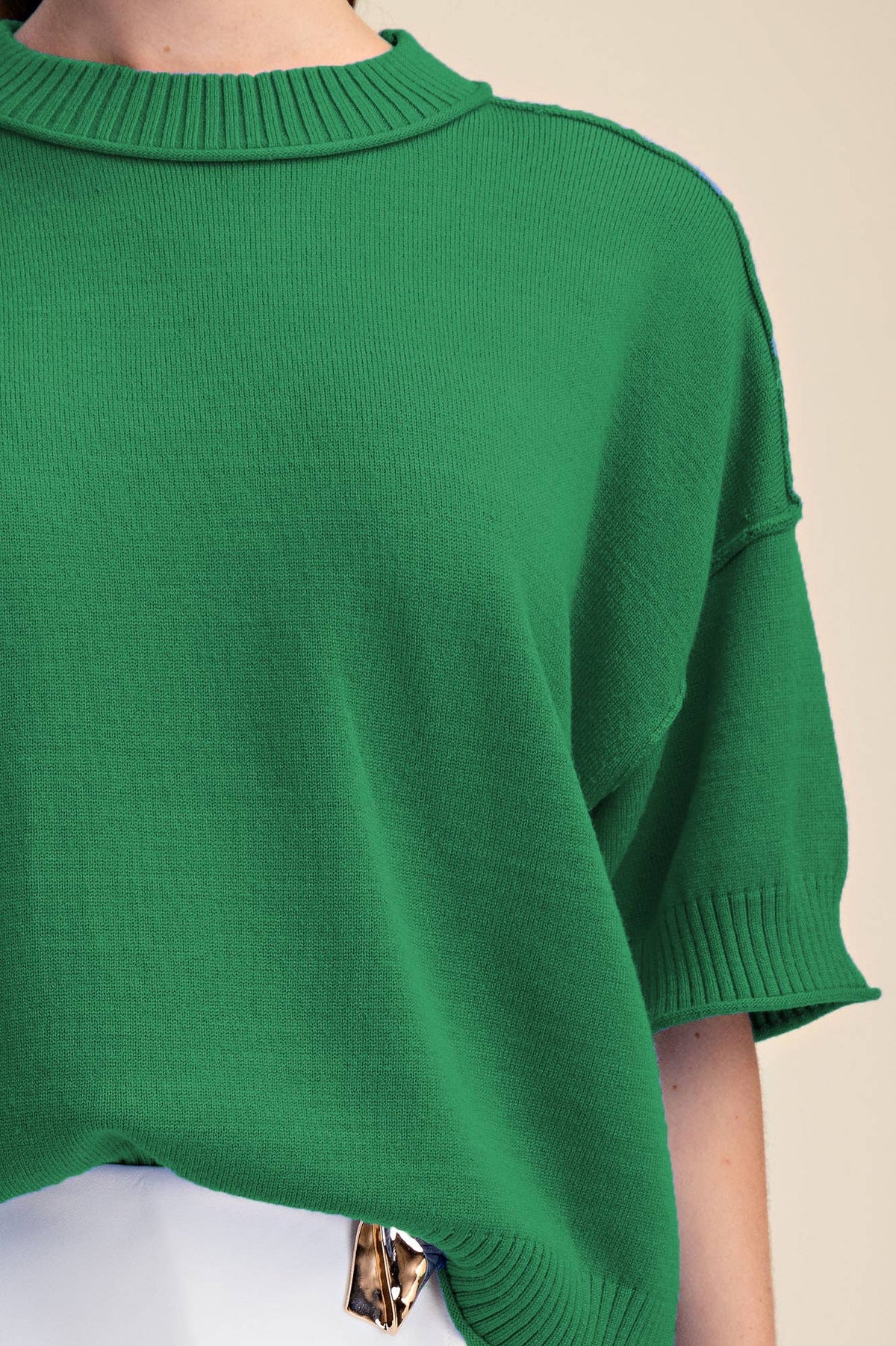 Relaxed Sweater Crew-Neck Elbow-Length Sleeves