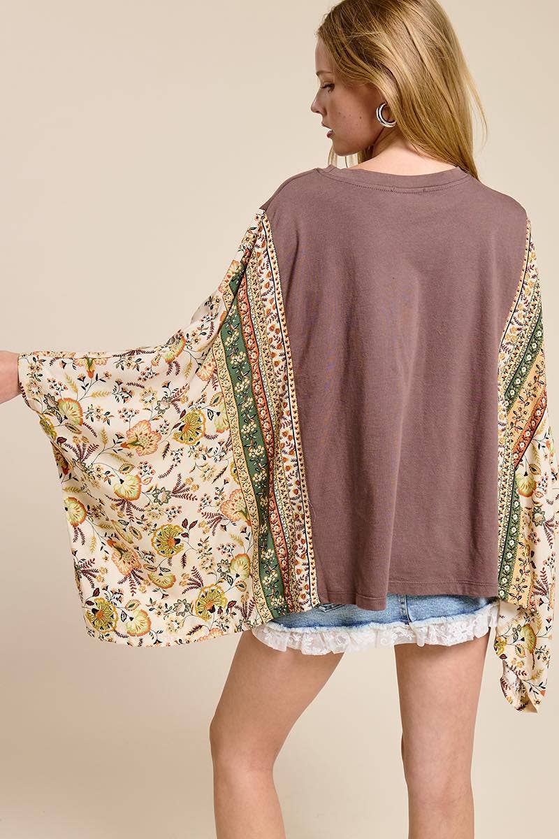 Western Cowboy Leopard Graphic Rustic Contrast Poncho Top