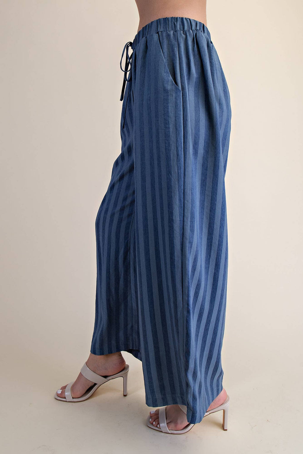 Elastic Band Drawstring Stripe Wide Pants