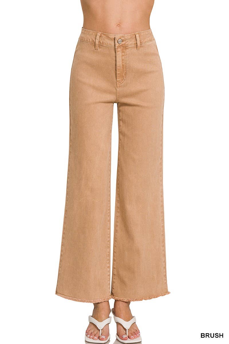 Acid Washed Frayed Cutoff Hem Straight Wide Pants