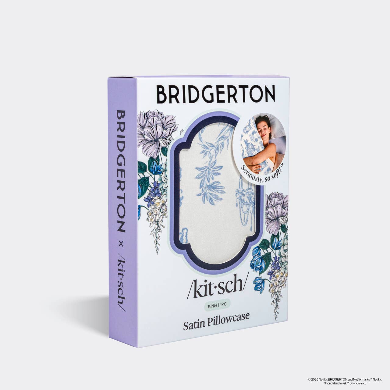 Bridgerton x Kitsch Satin Pillowcase in Garden Toile & Wisteria