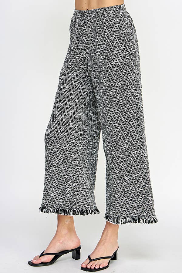Chevron Wide-Leg Pants with Fringe Hem.